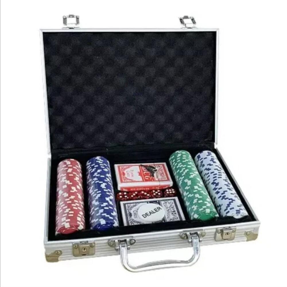 Miniatura Maleta Poker 200 Fichas Aluminio Profissional Jogo Oficial Baralho Dados Kit Completo