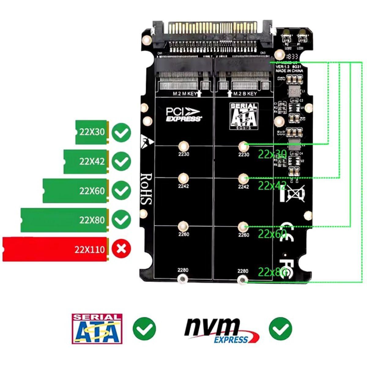 Miniatura Adaptador U.2 Sas Sff-8639 Para Ssd M.2 Pcie Nvme Ngff Sata