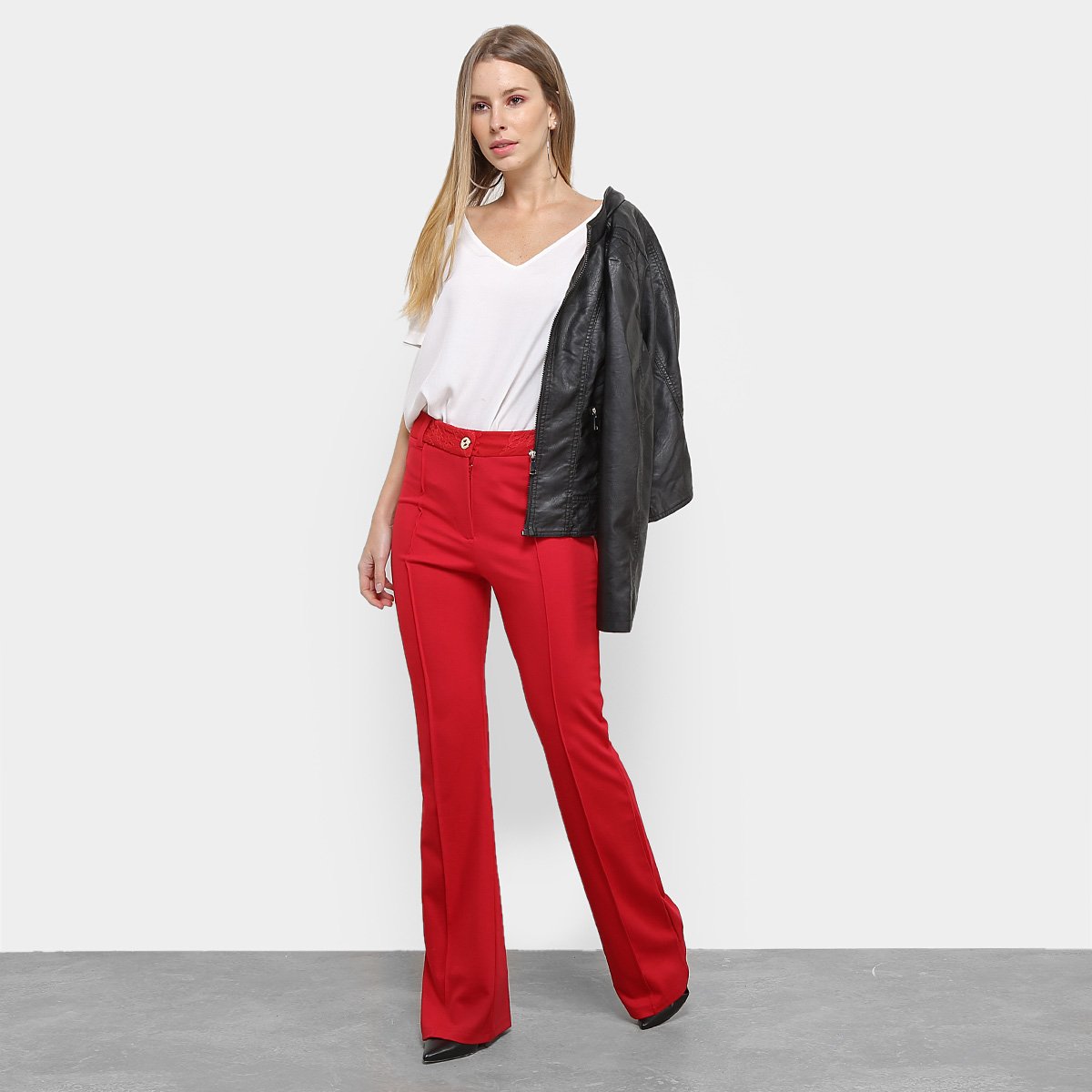 Miniatura Calça Carmim Chloe Flare Cintura Alta Feminina Vermelho - EP