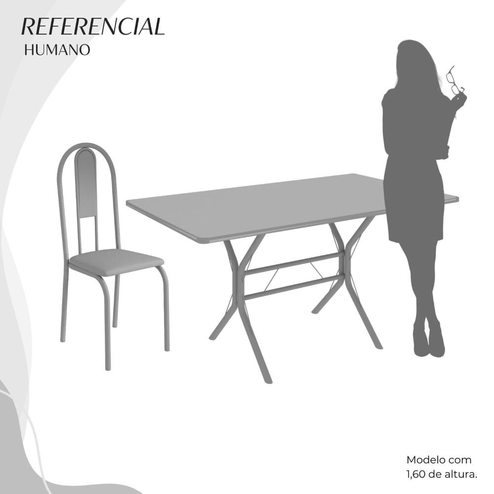 Miniatura Conjunto Sala de Jantar Mesa Retangular 140x75cm Tampo Granito Topázio 6 Cadeiras Linda Yescasa Creme/Prata