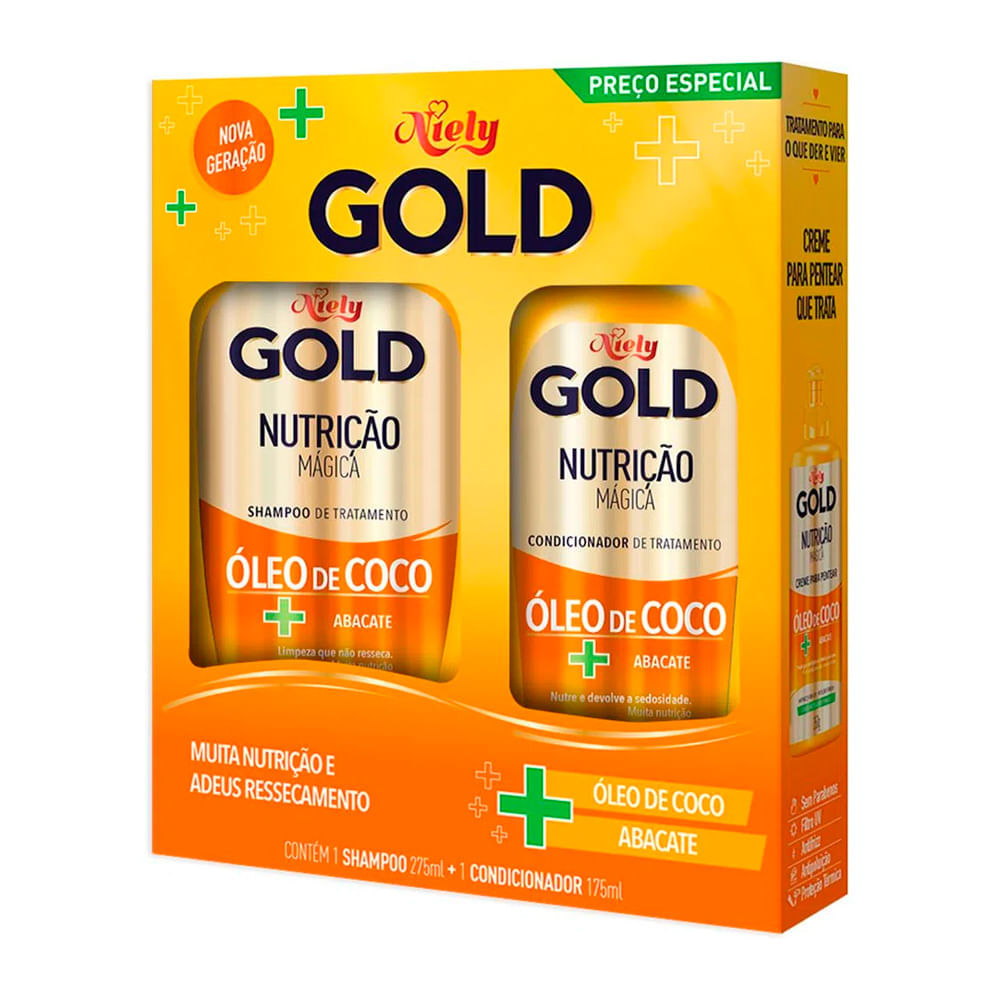 Miniatura Kit Shampoo Niely Gold Nutrição Mágica Óleo de Coco + Abacate 275ml + Condicionador 175ml