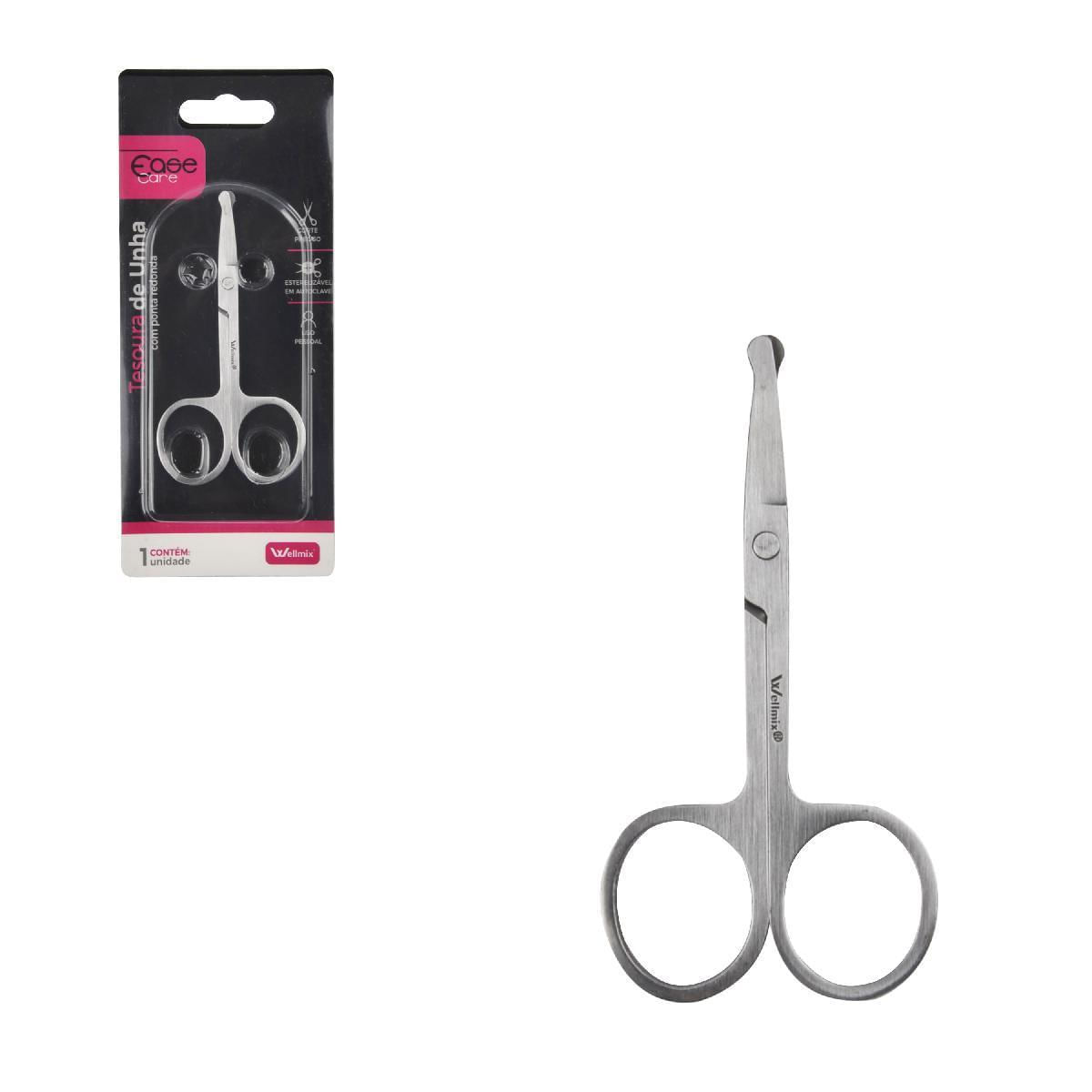 Miniatura Tesoura De Unha Ponta Redonda Aço Inox Manicure Pedicure