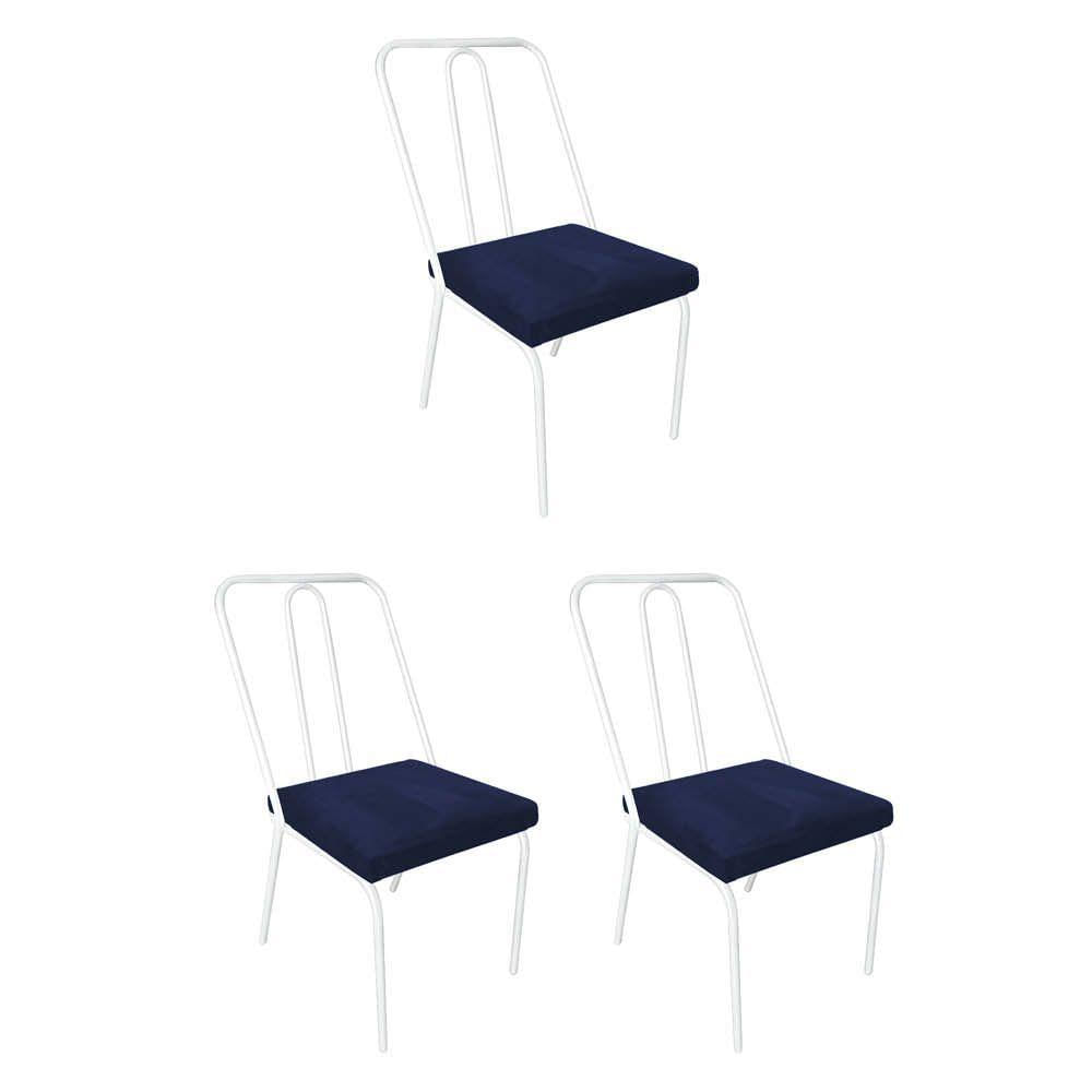 Miniatura Kit 03 Cadeira De Jantar Drika Ferro Branco Corino Azul Marinho - Amey Decor