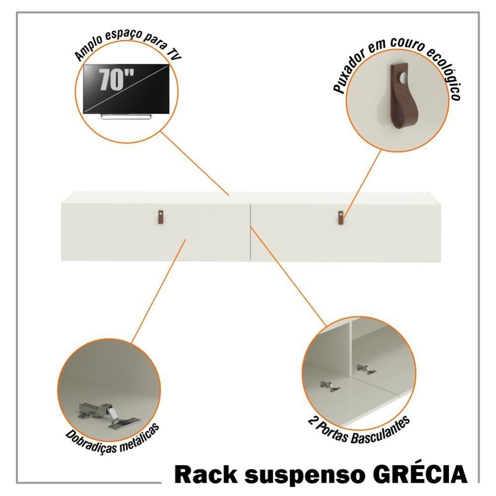 Rack Com Painel Ripado Suspenso Para Tv Até 70 Polegadas 2 Portas Grécia 180cm Off White E Nature