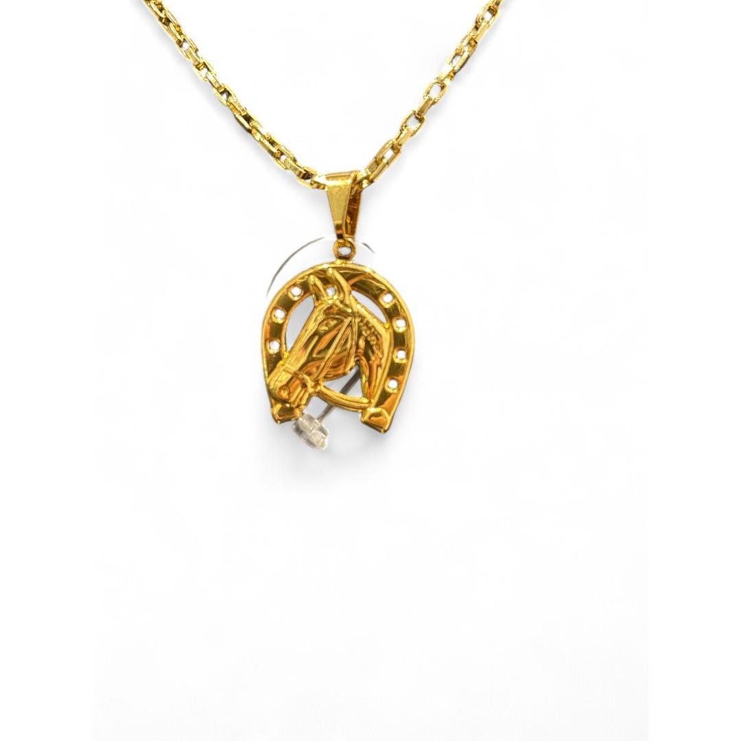Miniatura Cordão Masculino 4Mm Tijolinho + Cavalo Banhado A Ouro 18K