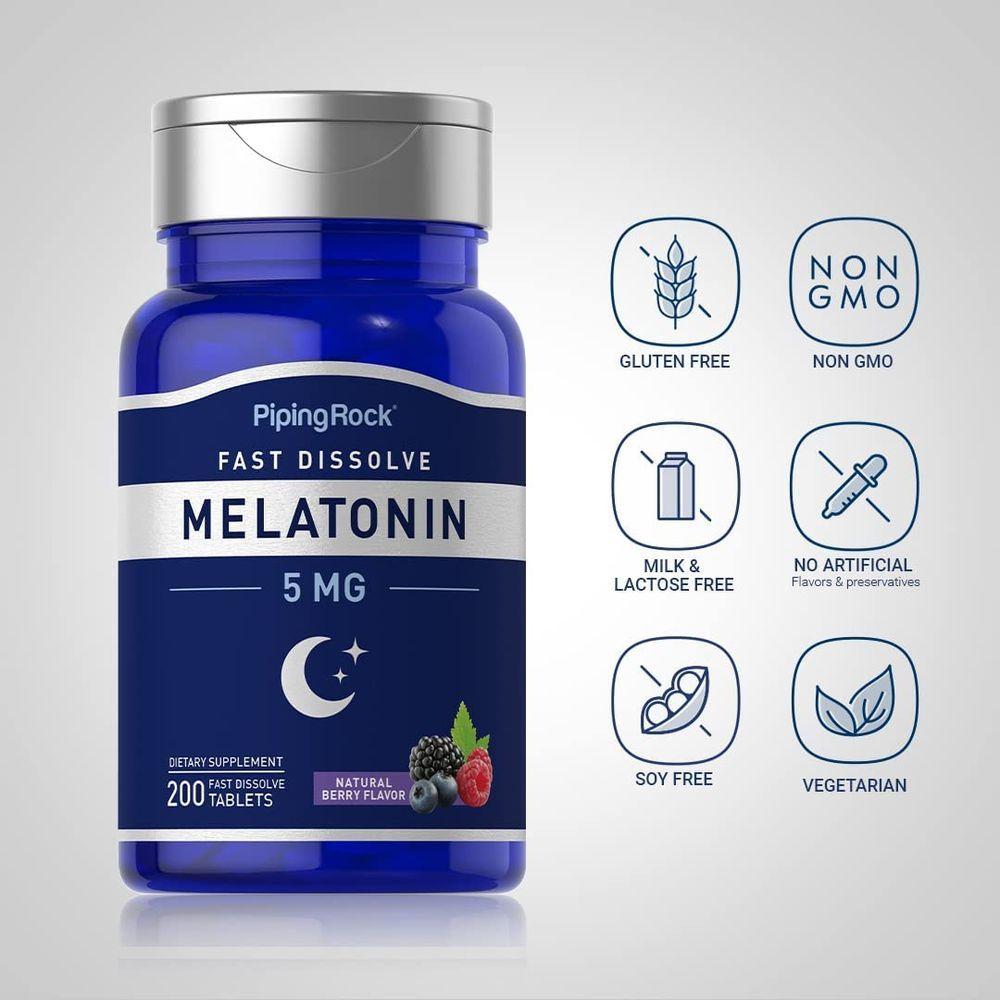 Miniatura Melatonina 5mg, 200 Comprimidos Sublingual, Frutas Vermelhas, Pipingrock