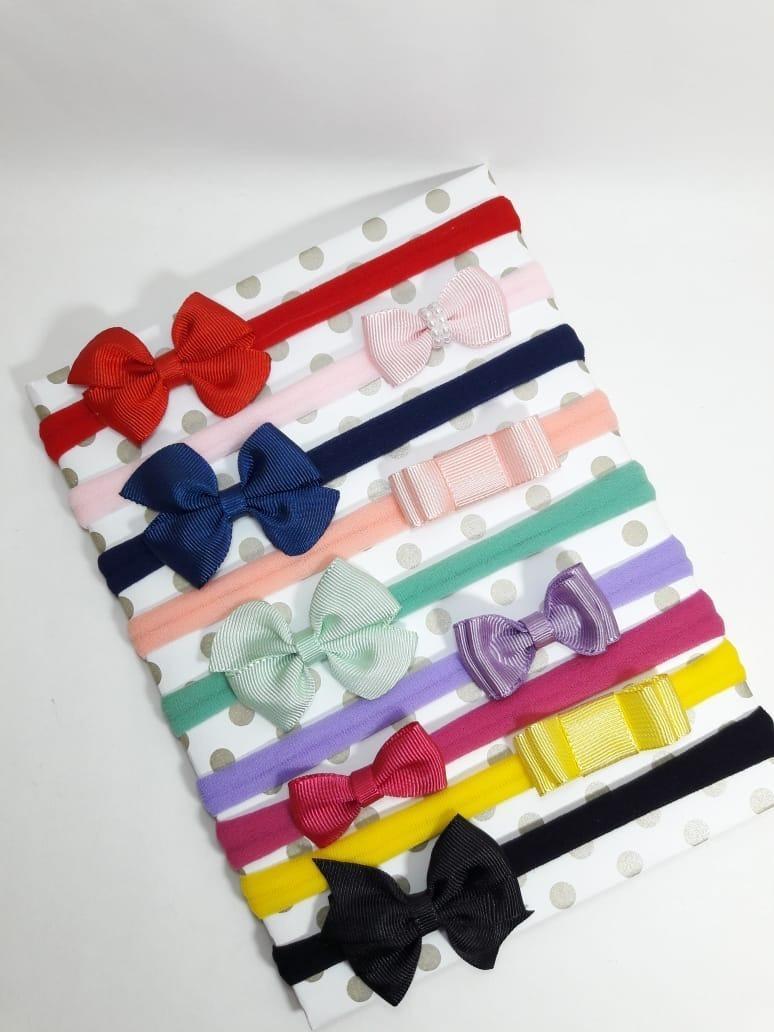 Tiara De Bebe Menina Kit Faixas Meia De Seda 9 Laços Rn