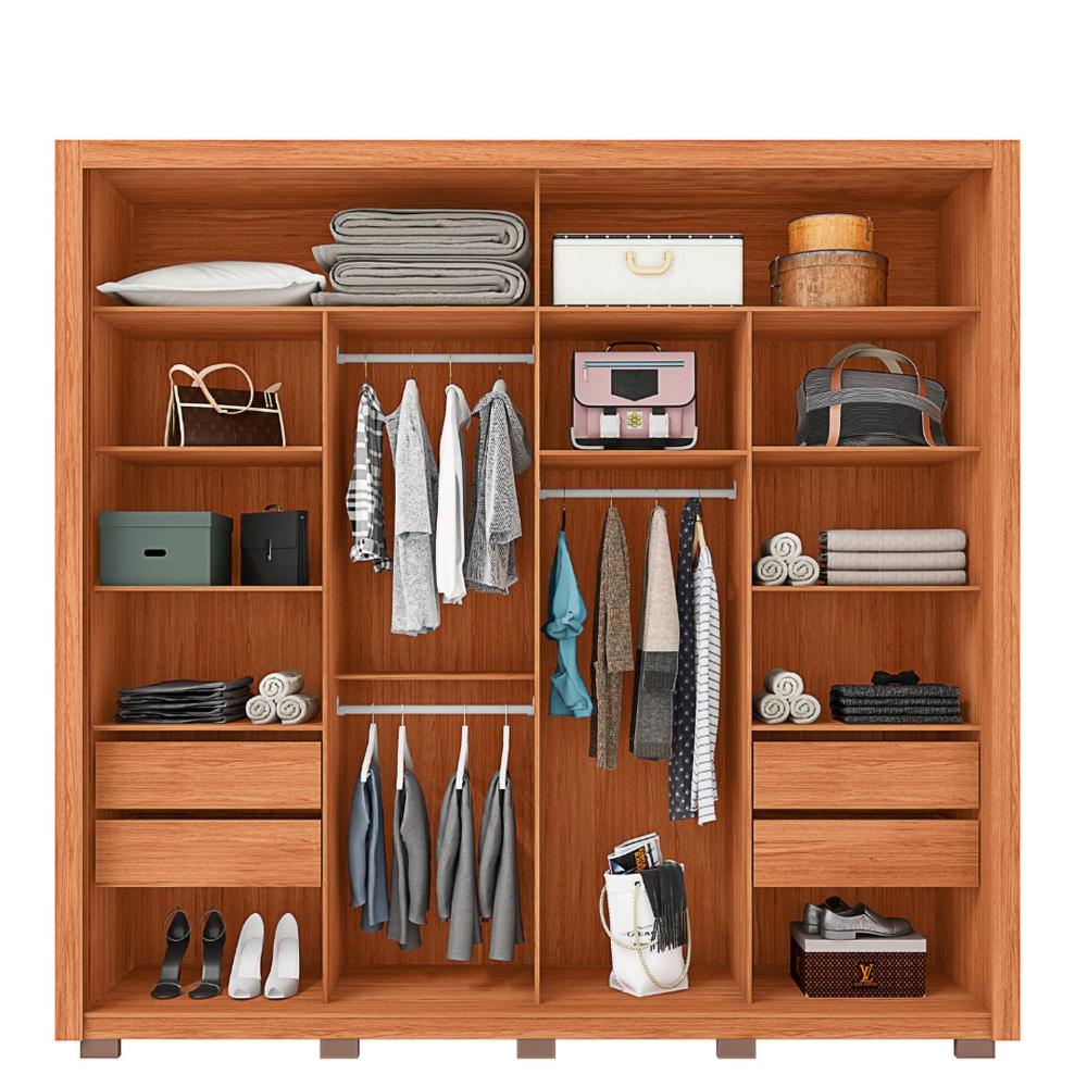 Miniatura Guarda-roupa Casal Ripado com Espelhos 2 Portas e 4 Gavetas Suburban Espresso Móveis Freijó/Off White