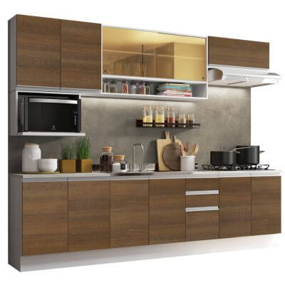 Miniatura Cozinha Completa Madesa Genova com Armário e Balcão (Sem Tampo e Pia) Branco/Rustic Cor:Branco/Rustic