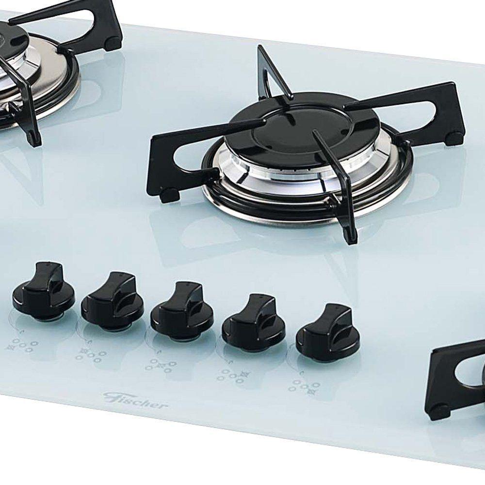 Miniatura Cooktop A Gás 5 Bocas Mesa Vidro Fischer 1642 Branco Bivolt