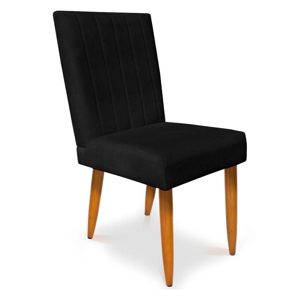Miniatura Kit 2 Cadeiras De Jantar Acapulco Suede Preto Pés Palito Castanho - Pallazio