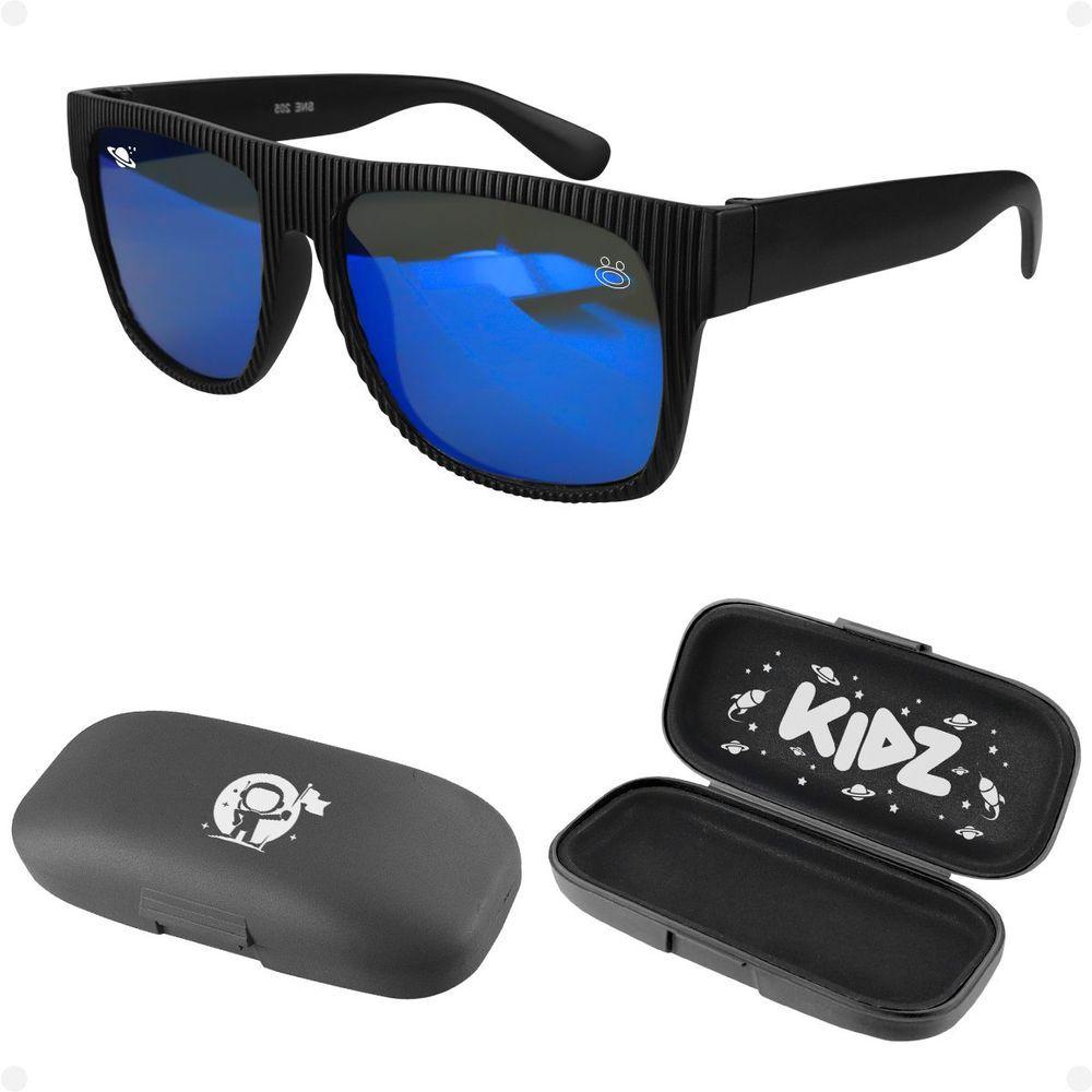 Miniatura Oculos Sol Infantil Criança Vintage Preto Proteção Uv + Case