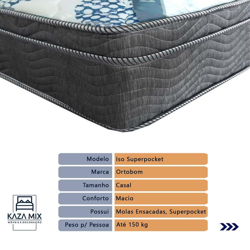 Miniatura Cama Box Casal Baú Bege Colchão Ortobom Superpocket Pillow Cor:cinza