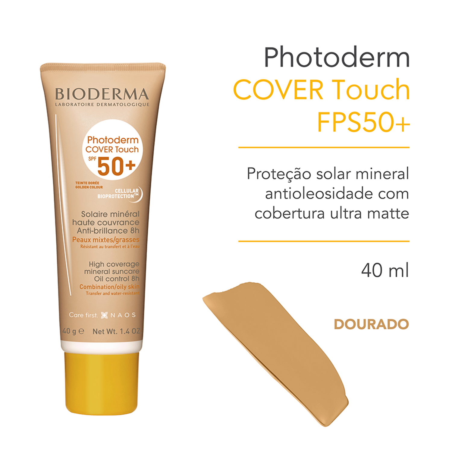 Miniatura Bioderma Photoderm Cover Touch FPS 50+ Dourado Protetor 40g