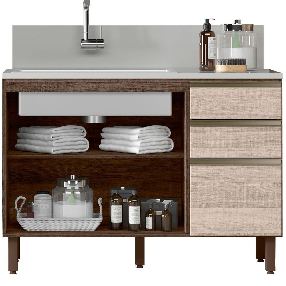 Armário Aéreo E Balcao Para Pia 120cm Amendoa Arezzo Rust