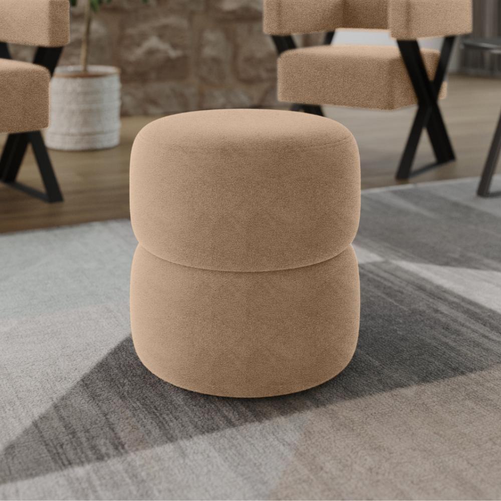 Miniatura Puff Redondo Decorativo 49x43 Cm Paris Boucle Bege Milani Store Bege