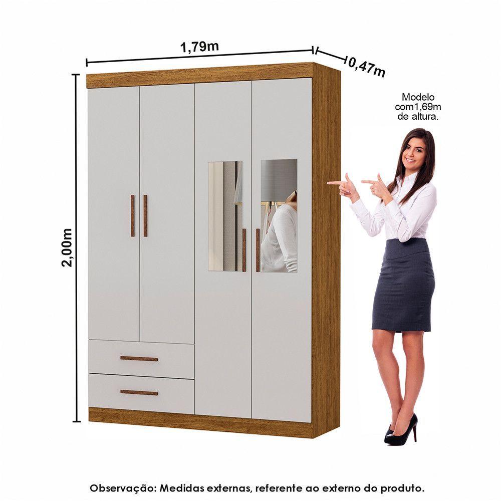Guarda Roupa Casal Modulado 5 Portas Hercules 4 Portas e 4 Gavetas com Espelho Cinamomo/Off White