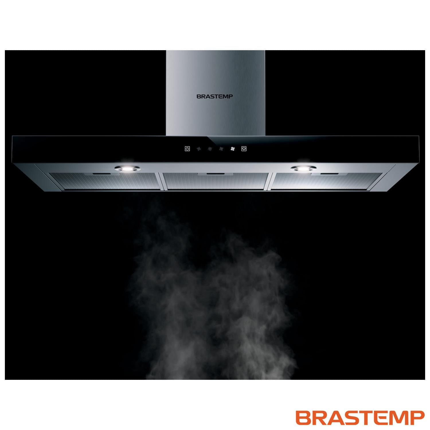 Coifa de Parede Brastemp 90 cm Tbox com 03 Velocidades + Turbo, Painel Touch, Timer, Inox - BAE90AR 110