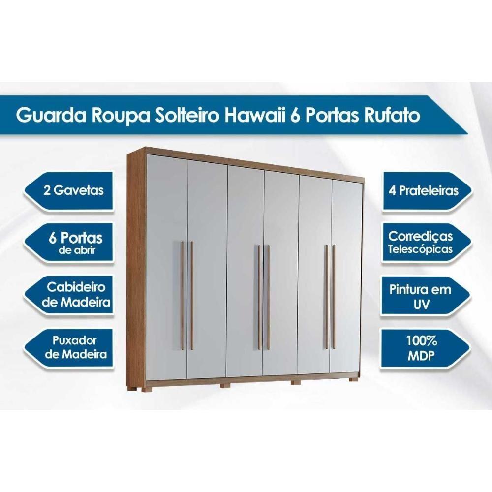 Miniatura Guarda Roupa 6 Portas Hawaii E 2 Gavetas C/ Pés Naturale/off White - Rufato
