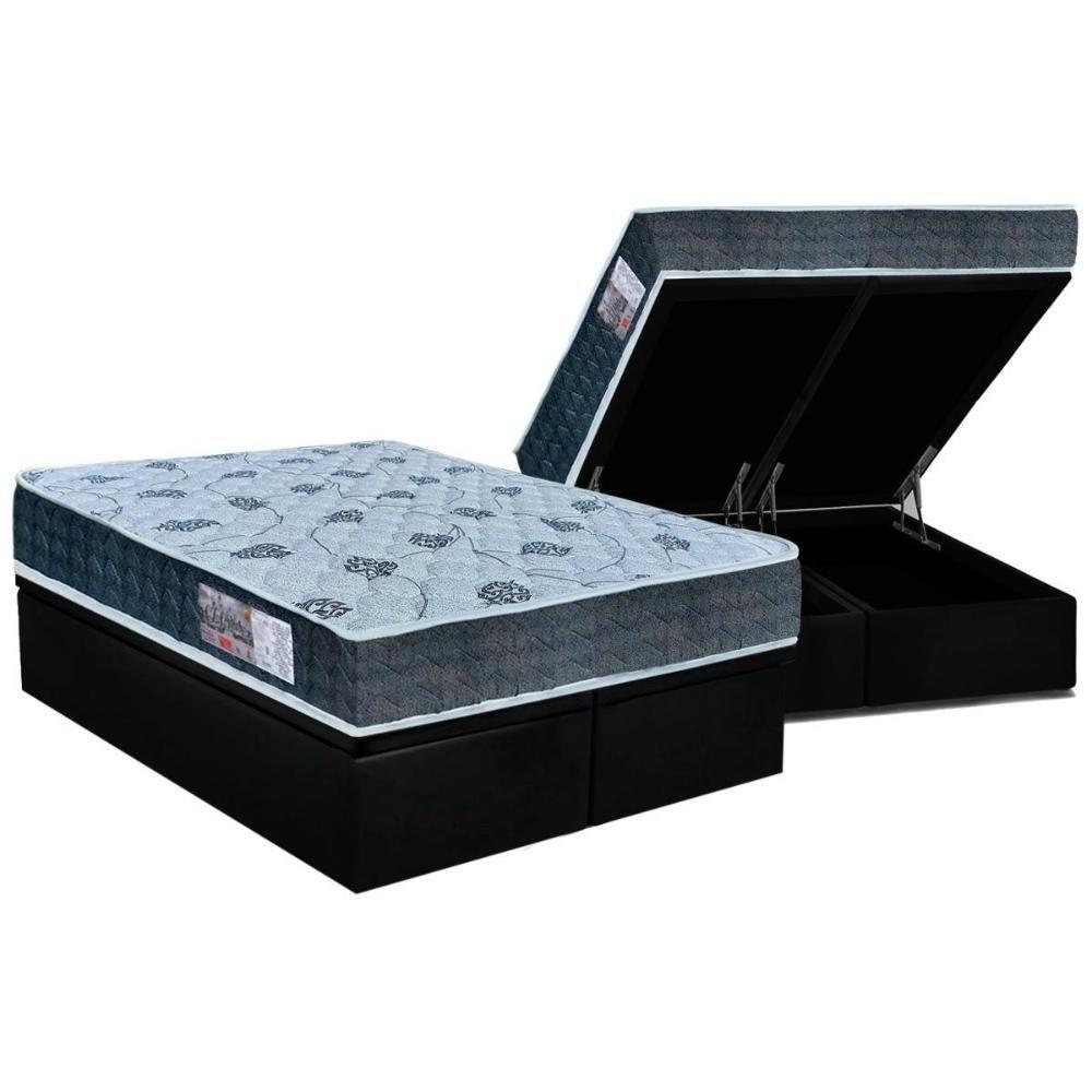 Miniatura Cama Box Baú Queen: Colchão Ortopédico Orthoflex D45 - Ep Cecina + Base Crc Suede Black(158x198)