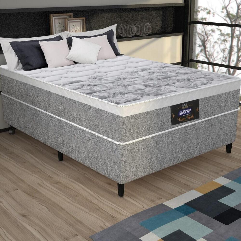 Miniatura Cama Box Conjugado Casal Com Colchão 138x65x188 New York Hf Gazin Cr35334 Natural Cinza