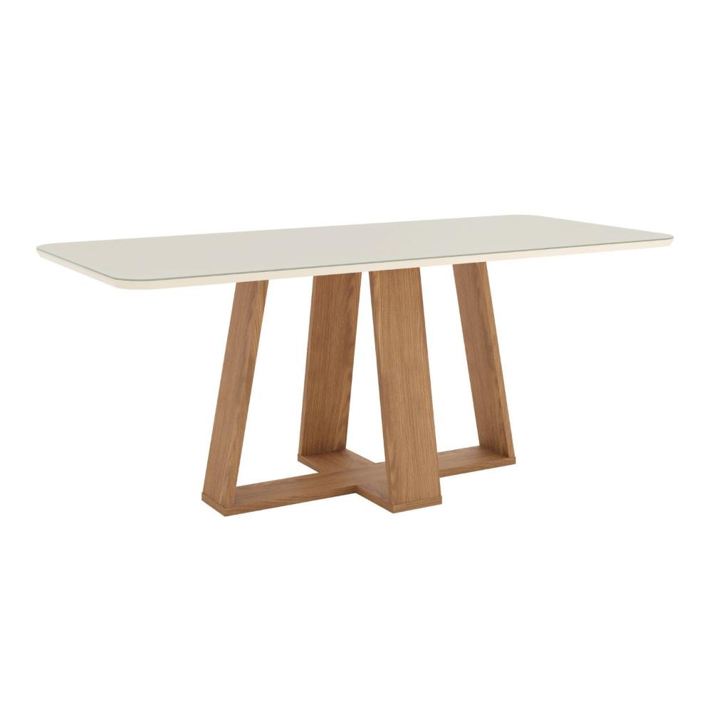 Miniatura Mesa de Jantar para 8 Lugares 2m Tampo Mdf e Vidro Canto Arredondado Lins Nature/Off White