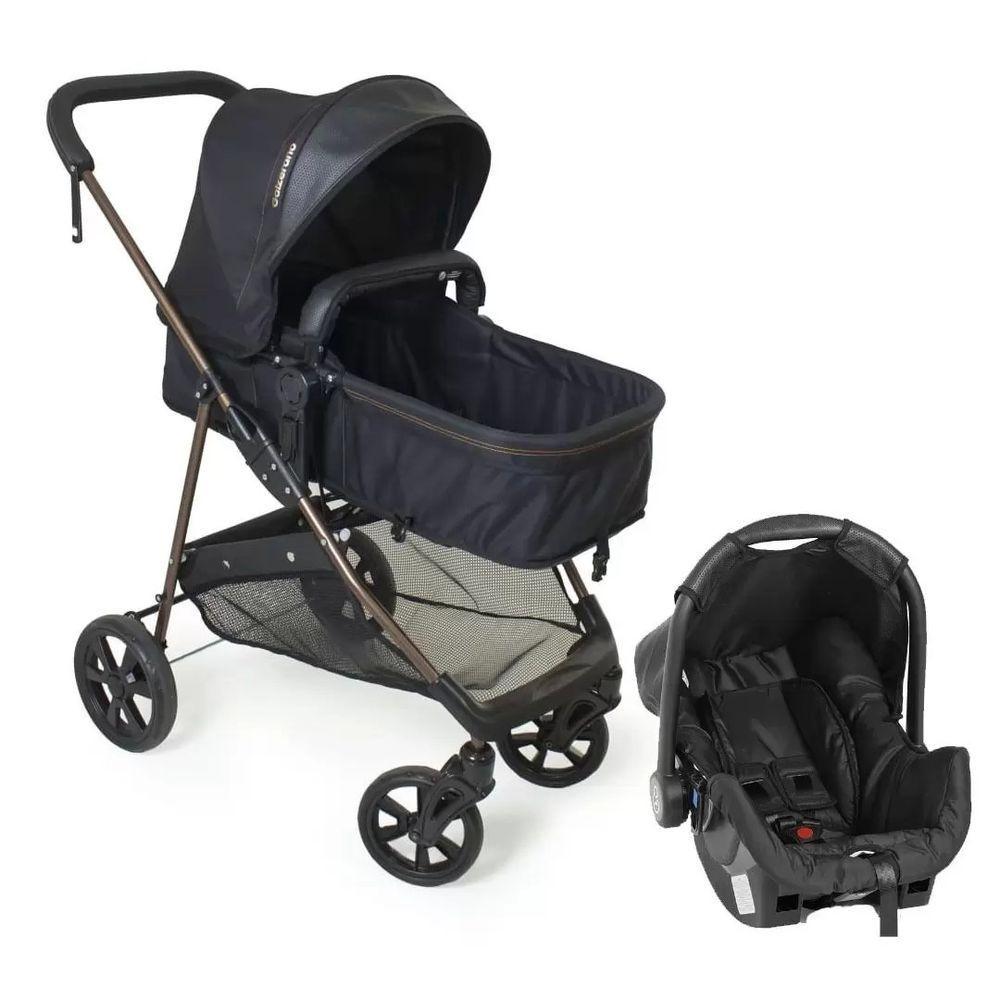 Miniatura Travel System Galzerano Carrinho De Bebê Napoli Preto Com Cobre