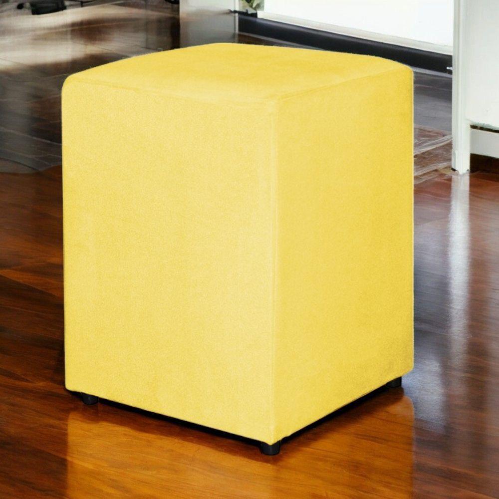 Miniatura Puff Quadrado Tecido Suede Amarelo