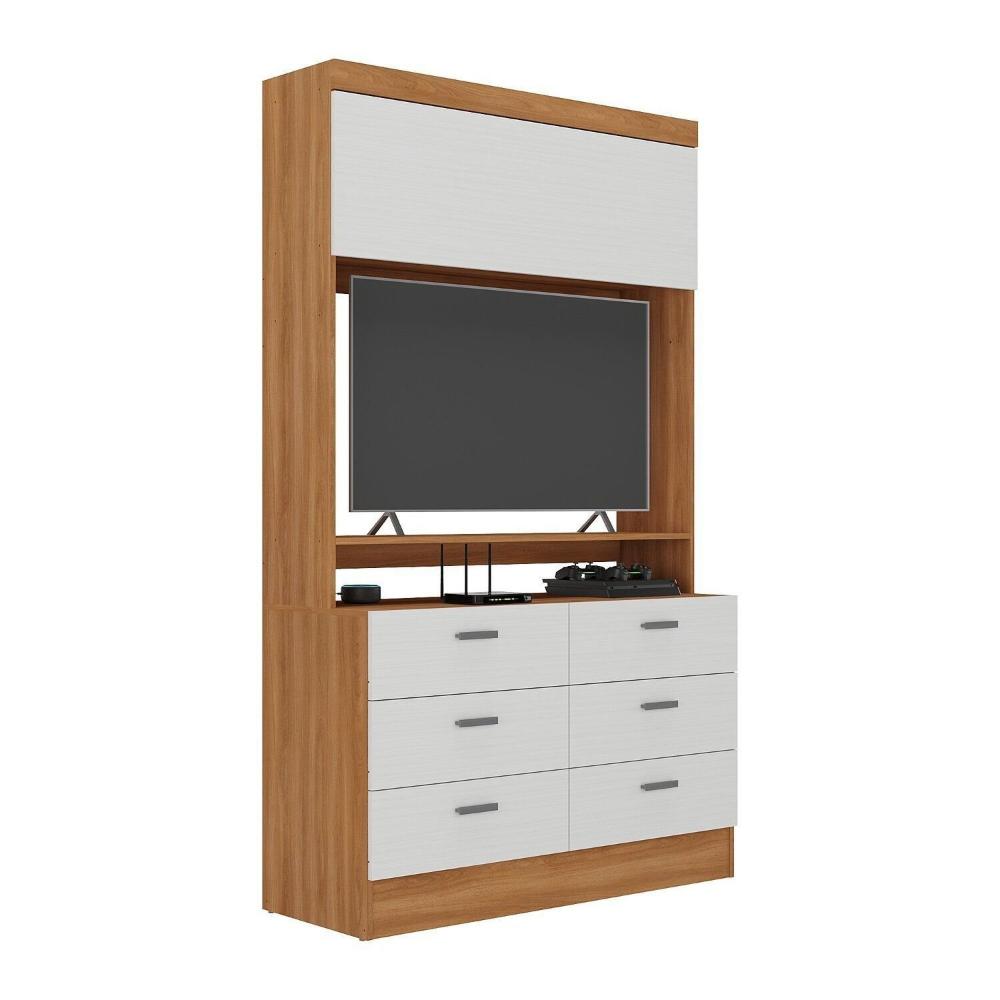 Miniatura Cômoda para Quarto para Tv até 42 Polegadas Viena 1 Porta 6 Gavetas Yescasa Nogal/Branco