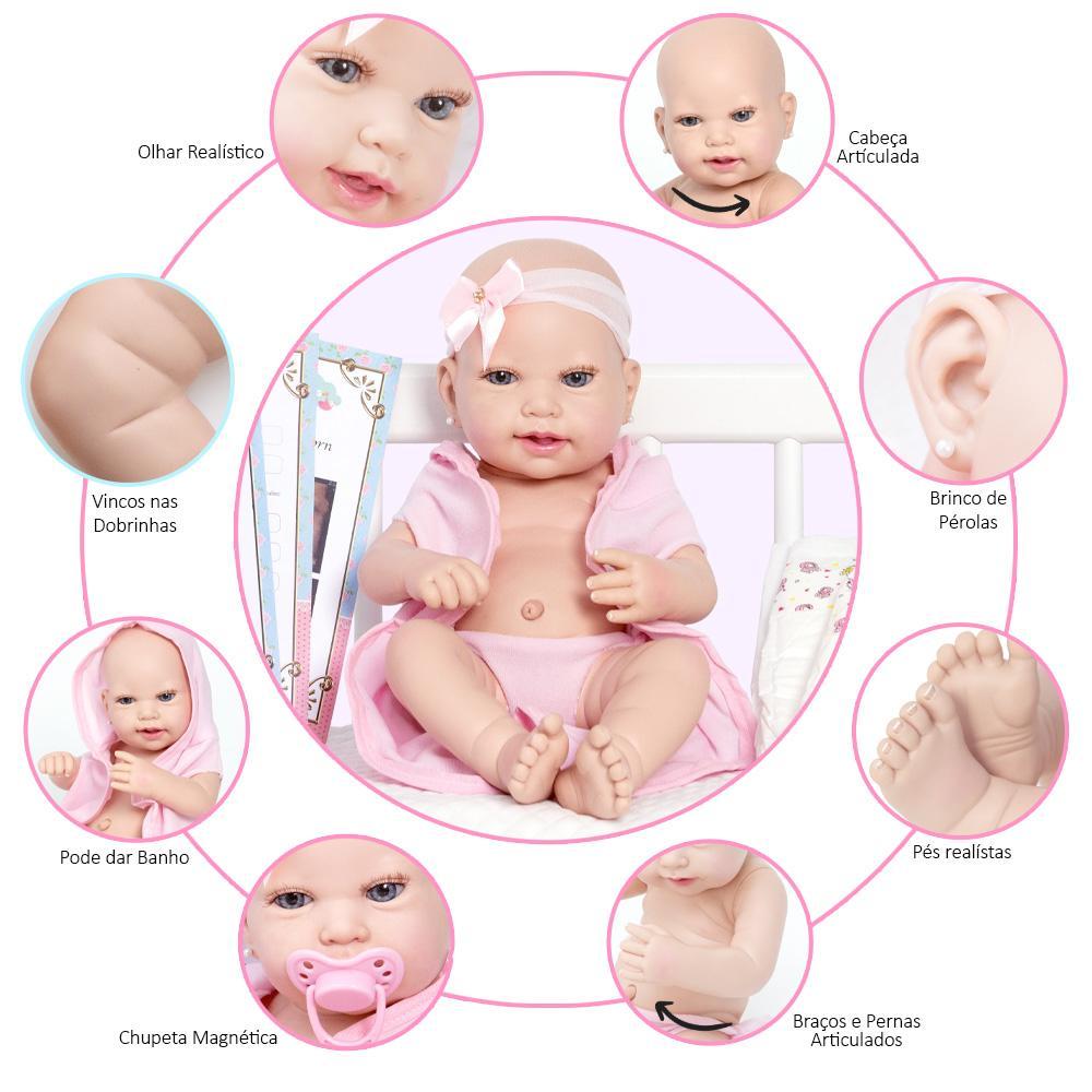 Miniatura Boneca Bebe Reborn Silicone Menina Realista Com Acessórios
