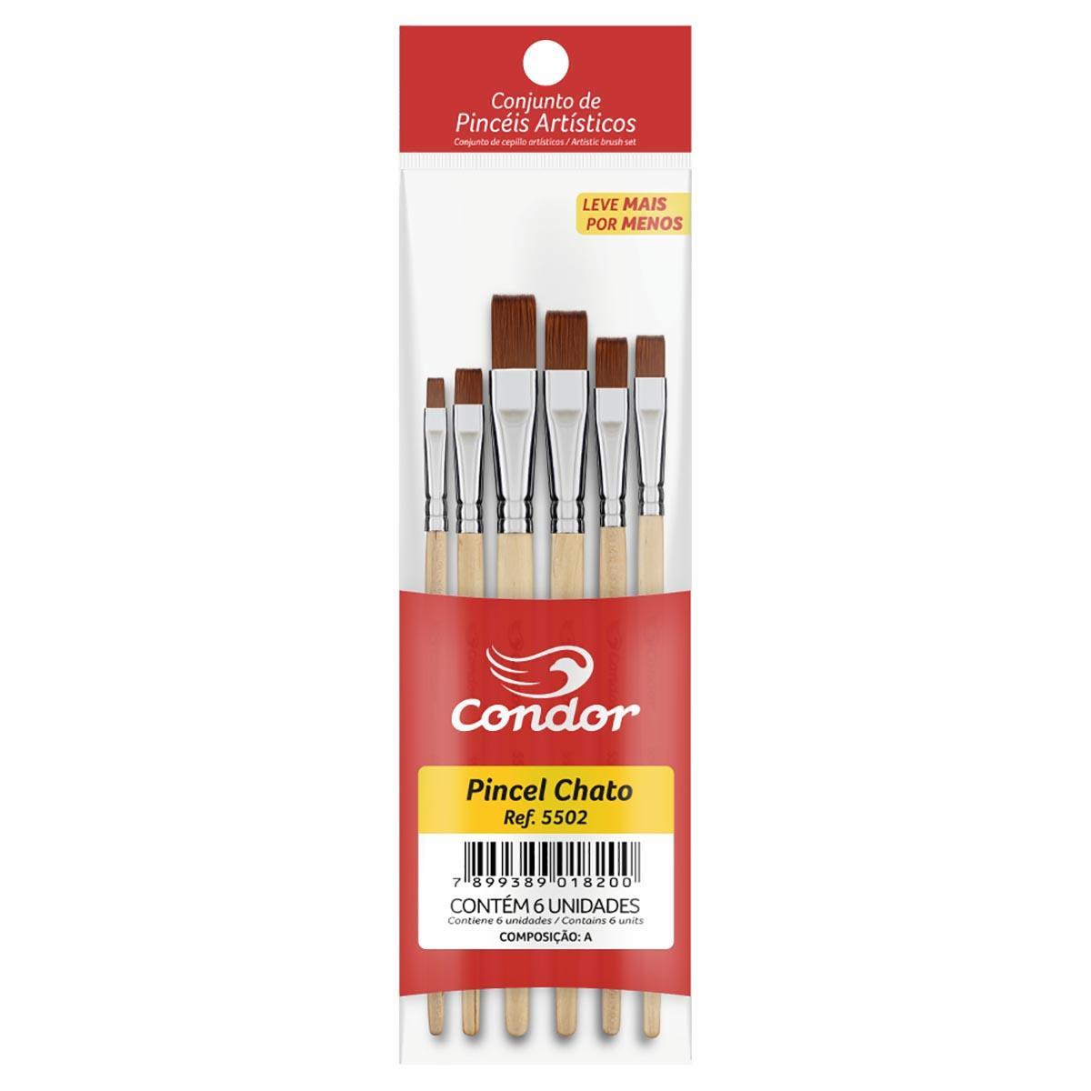 Miniatura Kit Pinceis Chato Condor 5502 Com 6 Unidades