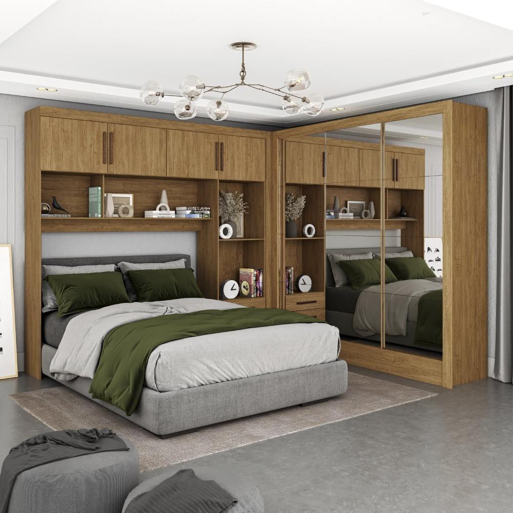 Miniatura Guarda-Roupa Casal Modulado 4 Portas Santiago 3 Portas Premium 5 Gaveta com Espelho Cinamomo