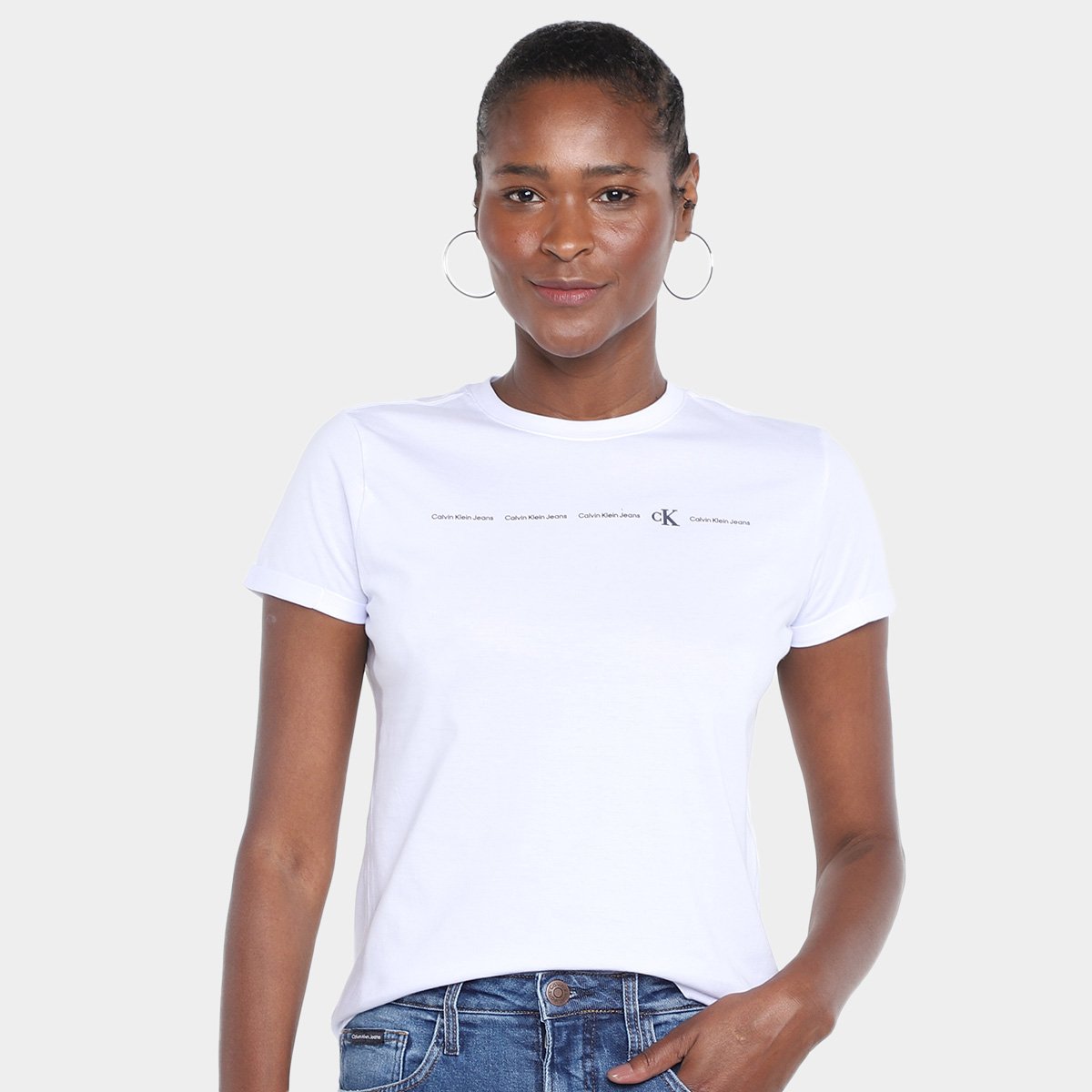 Miniatura Camiseta Calvin Klein Logo Feminina Branco - G