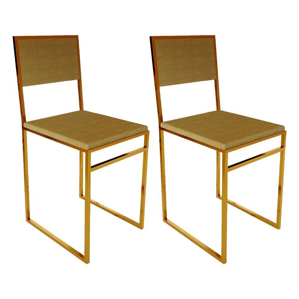 Miniatura Kit 2 Cadeiras De Jantar Assento Estofado Marrom Base Cobre