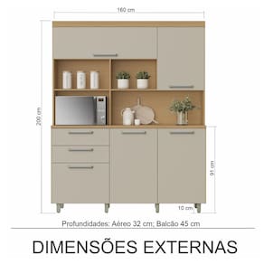 Miniatura Cozinha Compacta Nesher Nobreza com 5 Portas, 2 Gavetas e 2 Prateleiras - 160cm de largura
