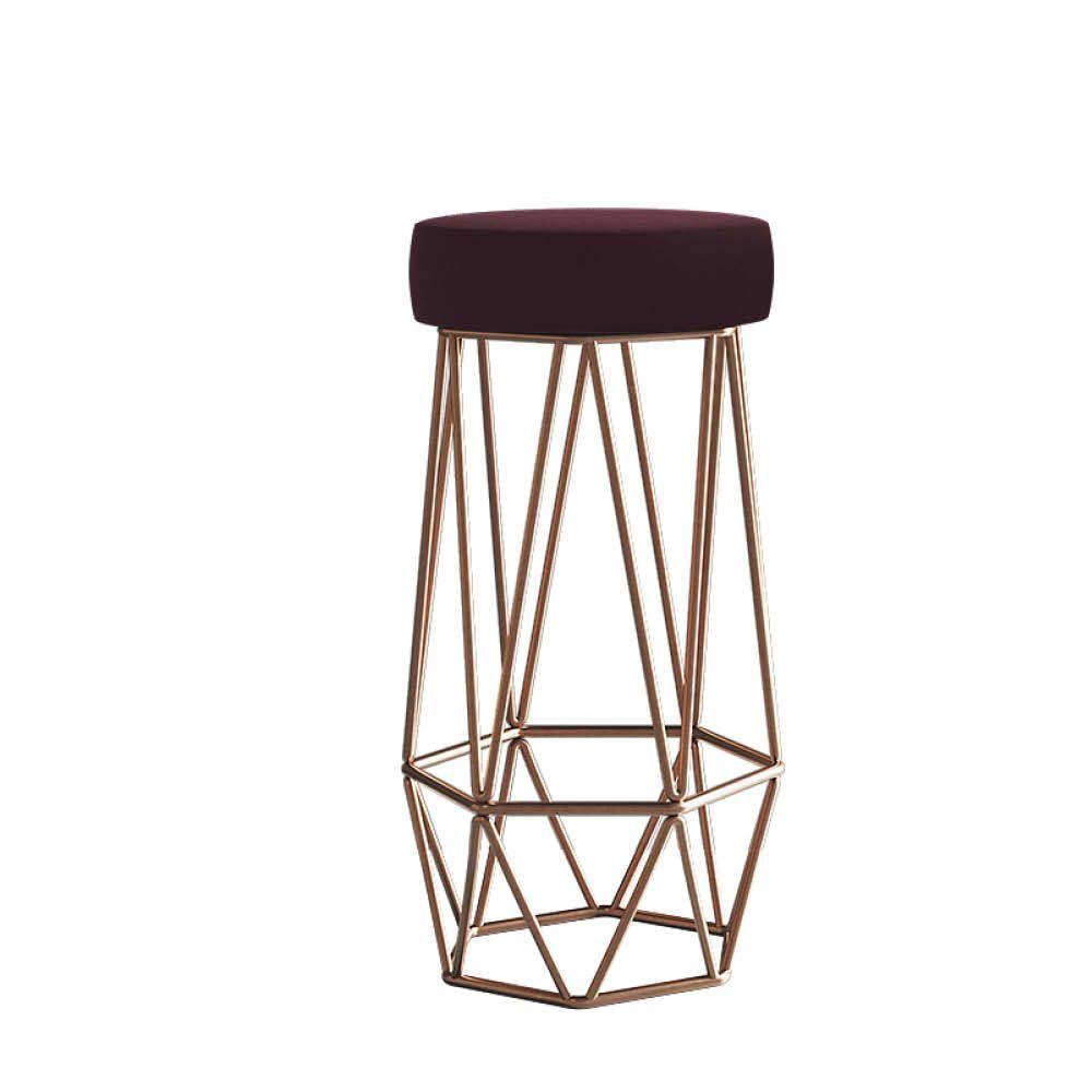 Miniatura Banqueta Com Encosto Mhara Cozinha Bar Ferro Bronze Suede Bordô - Ahazzo Móveis