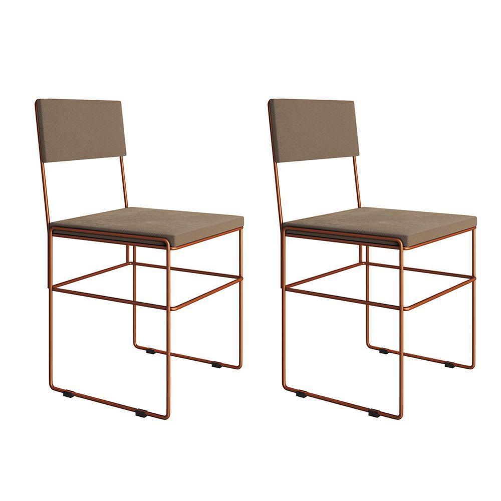 Miniatura Kit 2 Cadeiras De Jantar Estofadas Bege Base Cobre
