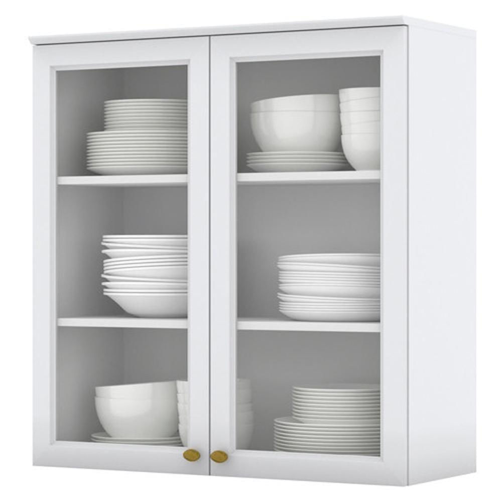 Miniatura Armario Aereo 2 Portas Vidro Mdf 80 Cm Americana C366 Branco Henn