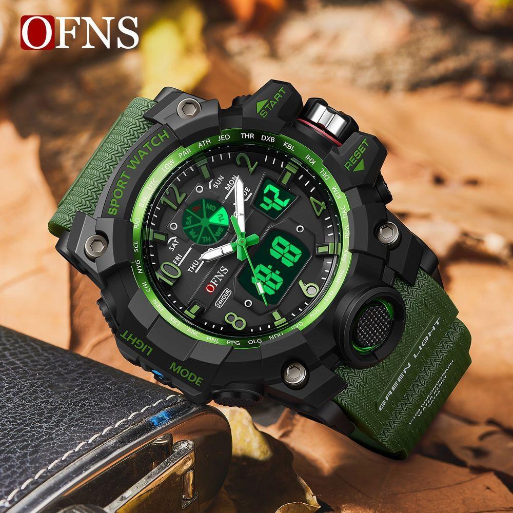 Miniatura Relógio Esportivo Masculino Ofns S3169 Dupla Exibição Verde
