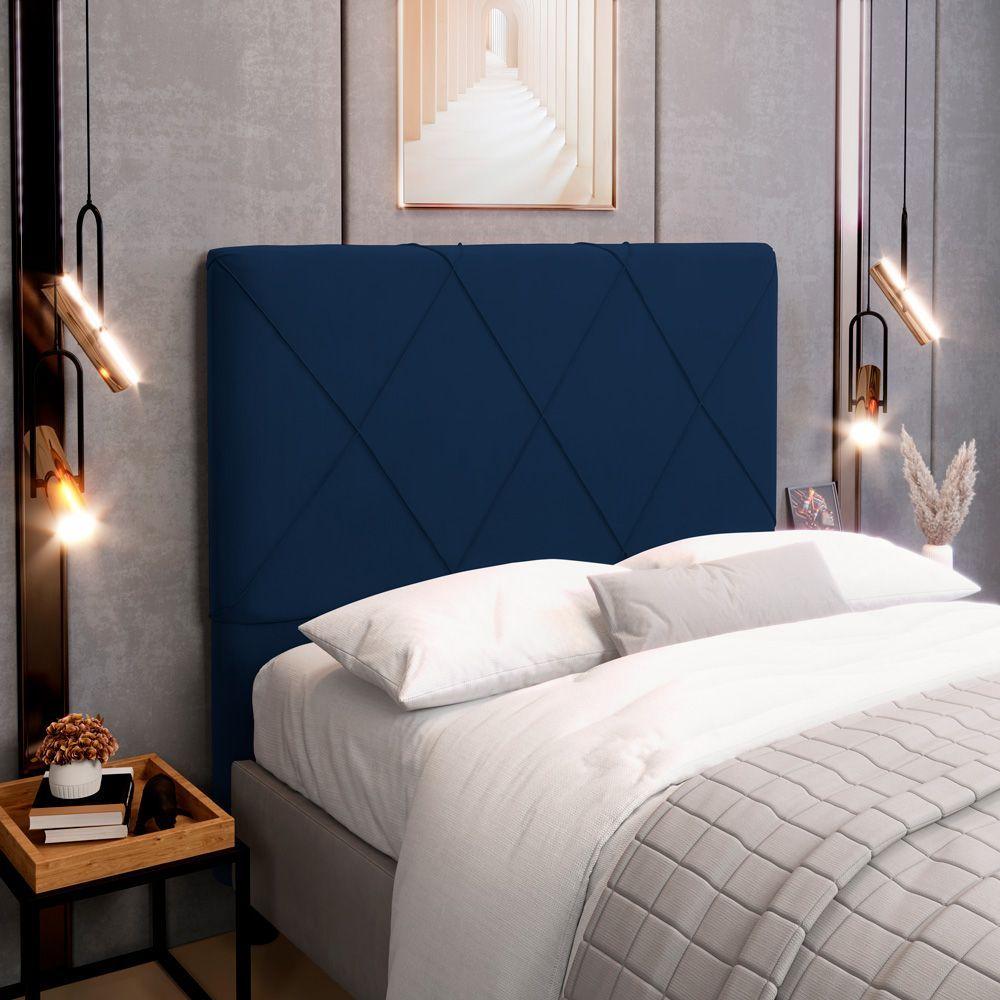 Miniatura Cabeceira Cama Box King Dubai 195cm Veludo Azul Marinho
