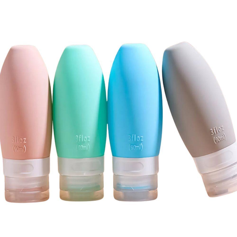 Miniatura Kit Viagem 4 Frascos Silicone Porta Creme Shampoo Condicionador 90ml