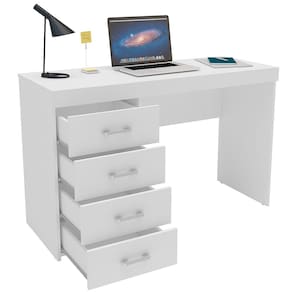 Miniatura Mesa para Computador ou Escritório Politorno Malta com 4 Gavetas Branco