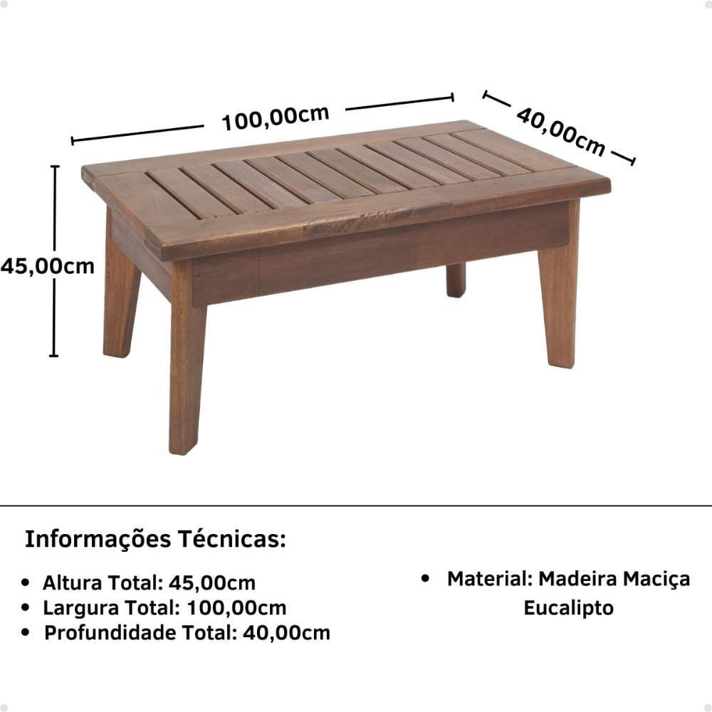 Miniatura Mesa De Centro Retangular Rústica 100cm Em Madeira Maciça - Natural