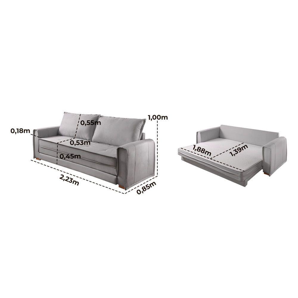 Miniatura Sofá Cama Maldivas Dobrável Com Colchão 2.23m Jc Estofados Cinza