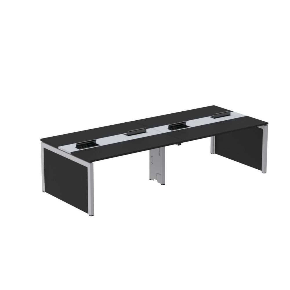Miniatura Mesa Plataforma Dupla para 4 Lugares para Coworking 130x120/4p Preto/Cinza