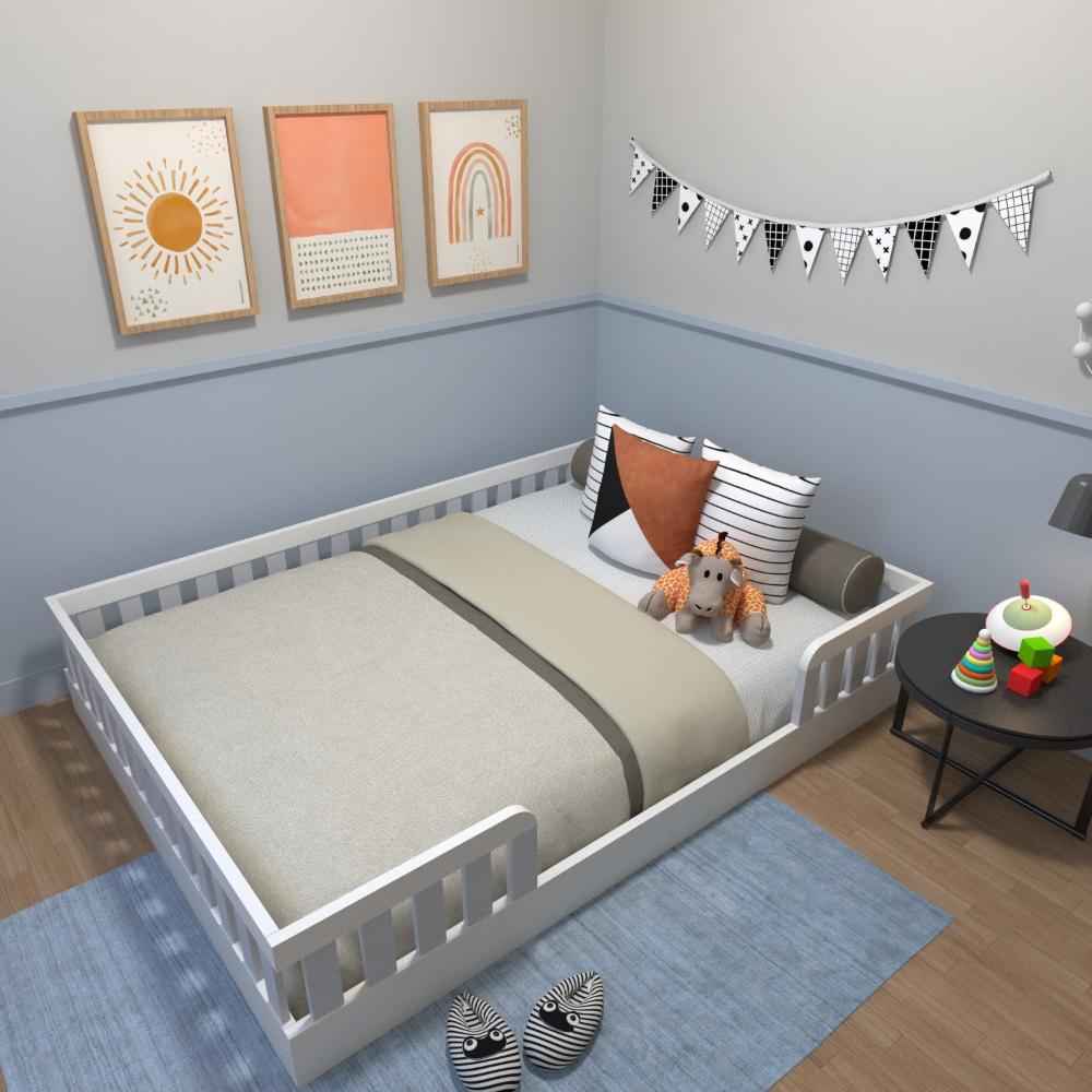 Cama Infantil Montessoriana Casal Sol Yescasa Branco/Cinza Cristal