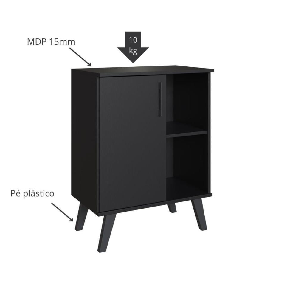 Gabinete para Banheiro 60cm com 1 Porta e 2 Prateleiras Ba305 sem Cuba Preto