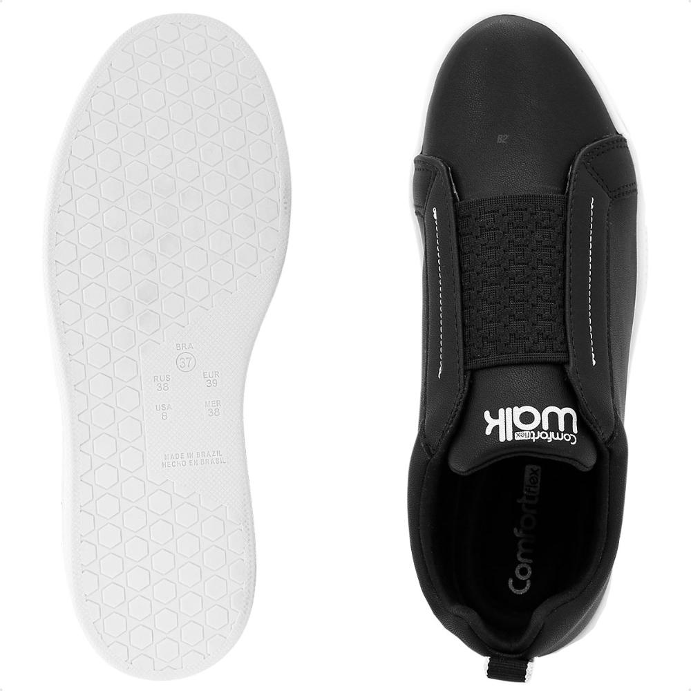 Tênis Comfortflex Casual Elástico Feminino Preto / Branco - 34