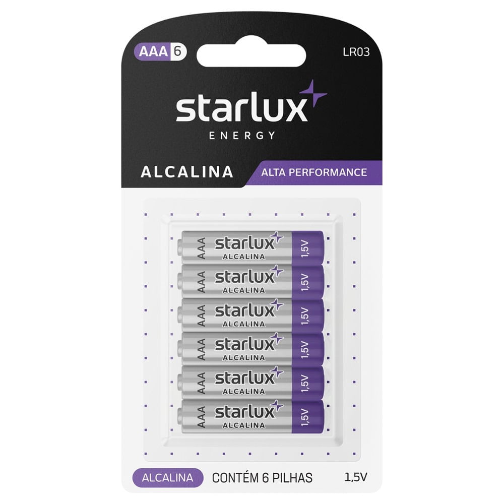 Miniatura Pilha Starlux Energy Alcalina AAA 6 Unidades