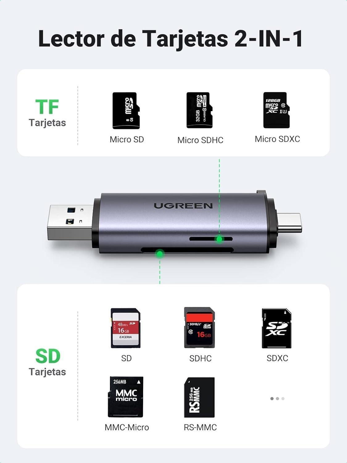 Leitor De Cartão Memória Ugreen Usb 3.0 5 Gbps Micro Sd Tf